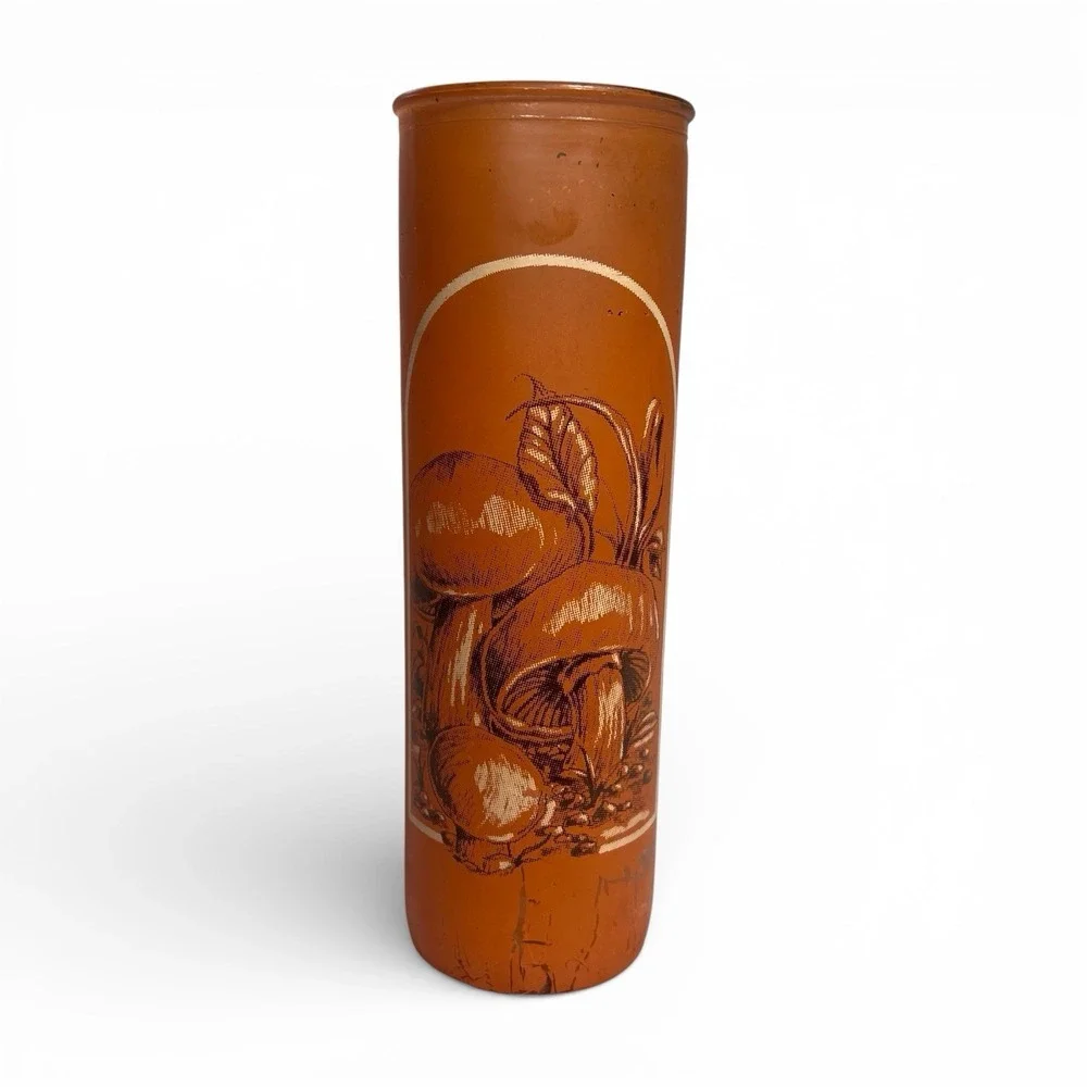 Vintage 1970s Orange Glass Mushroom Candle Holder Cylinder Retro MCM Decor
